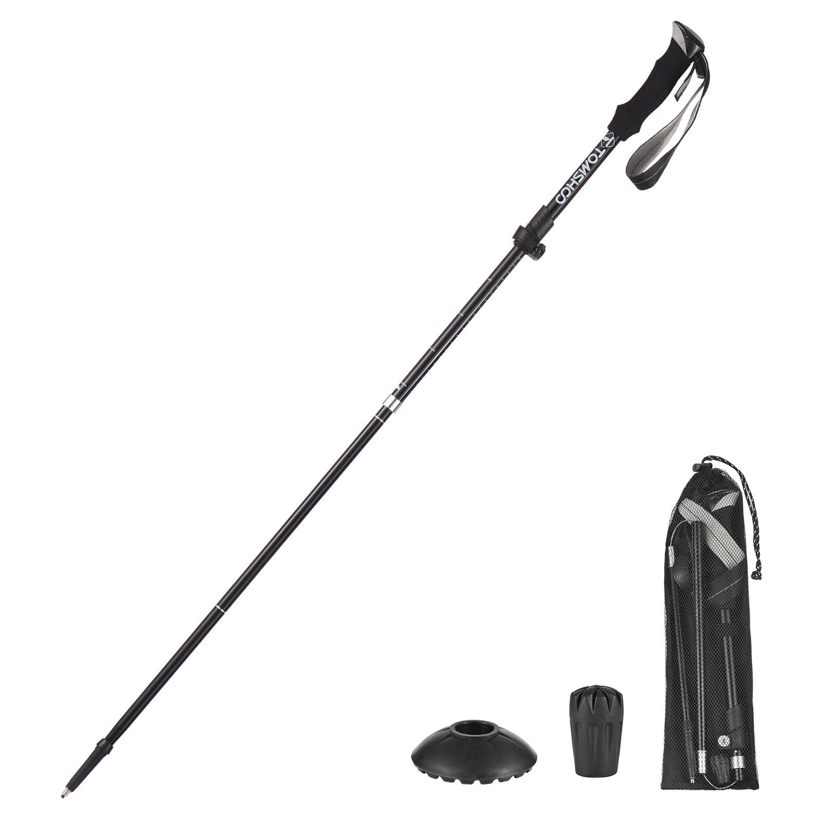 TOMSHOO 2pcs Trekking Pole Lightweight Collapsible Trekking Pole Five-fold Walking Stick for Hiking 1 pack black