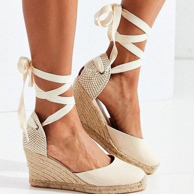 Women's Espadrille Ankle Strap Sandals Comfortable Slippers Ladies Womens Casual Shoes Breathable Flax Hemp Canvas Pumps 35 white