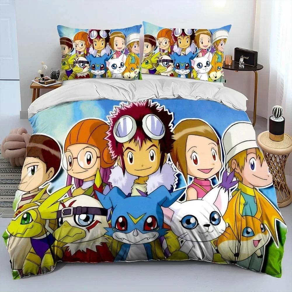 Anime Digimon Adventure Monster Bedding Set Duvet Cover Bed Set Quilt Cover Pillowcase Comforter king Queen Size Boys Adult AU Double 180x210cm