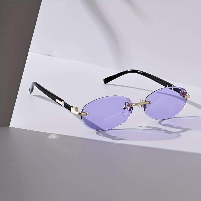 Vintage Oval Frameless Glasses for Men Women - Chic Black Metal Frame Tone Accents Multiple Colors Fashion Eyewear