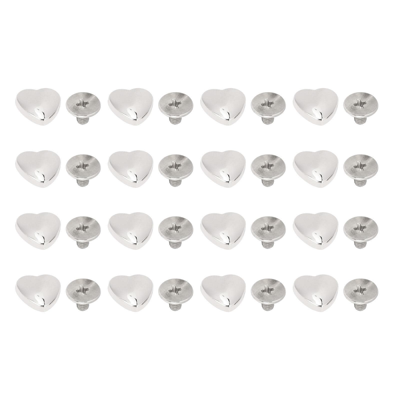 20 Pcs Heart Rivets 10mm Metal Decorative Heart Shape Rivets with PH Screws for Leather Projects silver