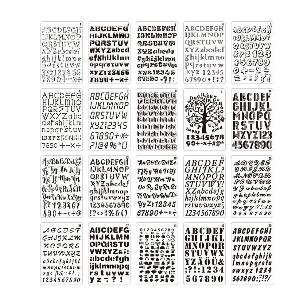 20pcs B5 Alphabet Letter Number Stencils Drawing Painting PET Templates Reusable for Journal DIY White