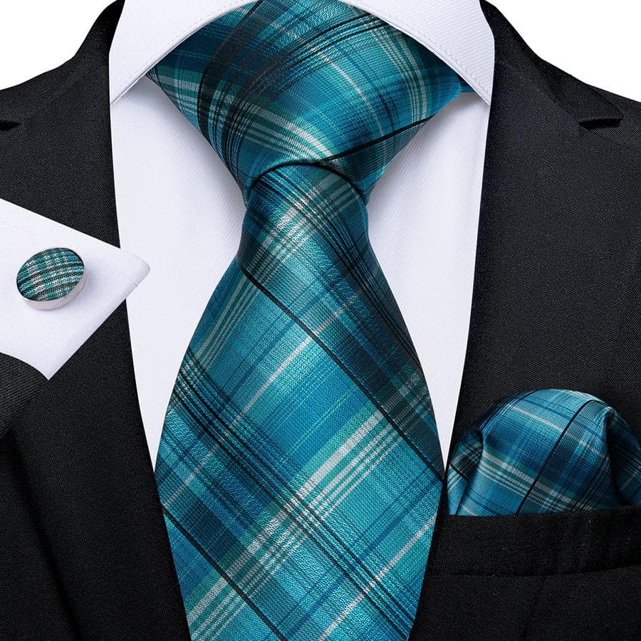 Business Mens Tie Plaid Neckties Formal Silk Tie Handky Cufflinks Set for Men Formal Tie Dibangu N-7043
