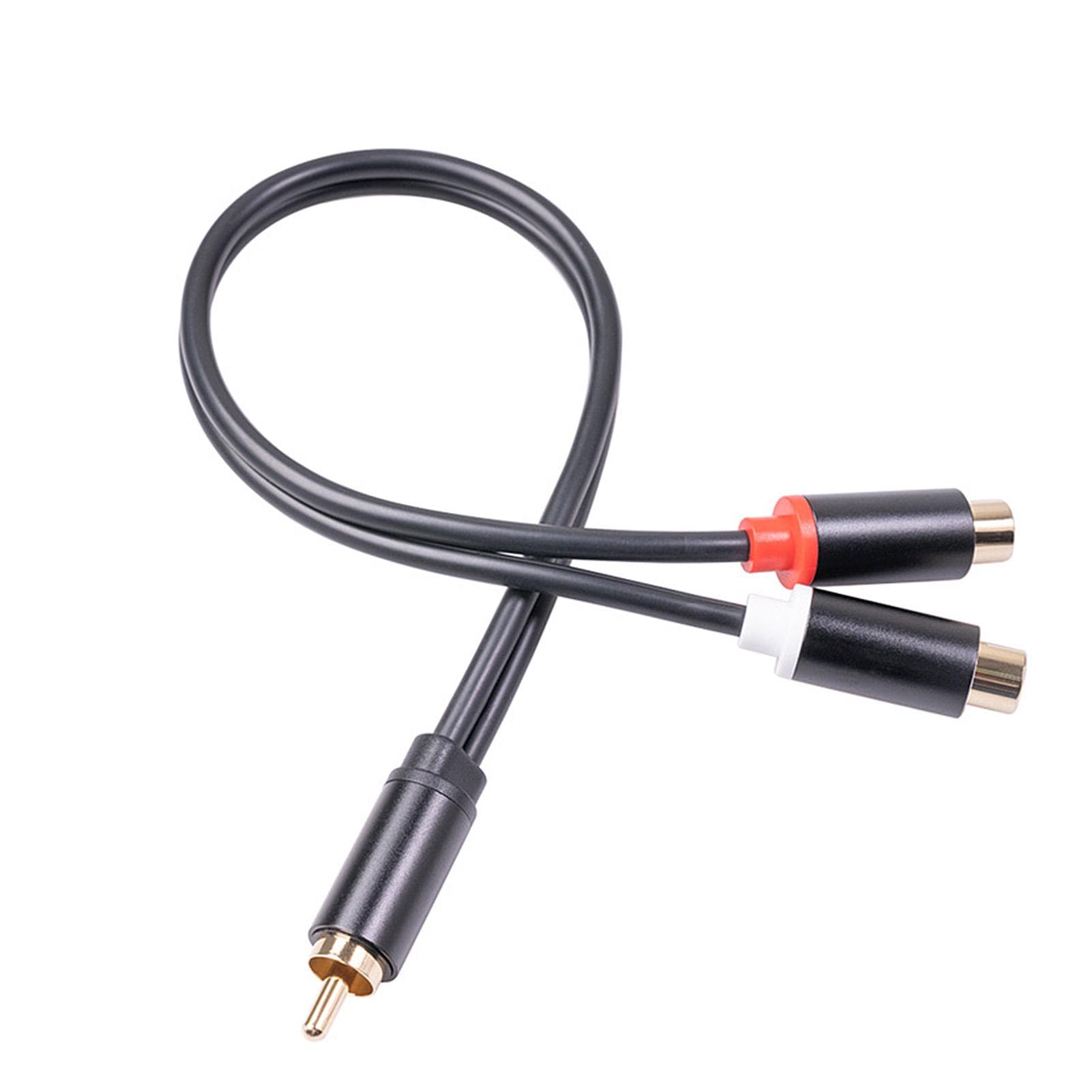 0.3m RCA Audio Speaker Y-Adapter Splitter Cable RCA 1 Male to 2 Female Stereo Audio Cable Gold black