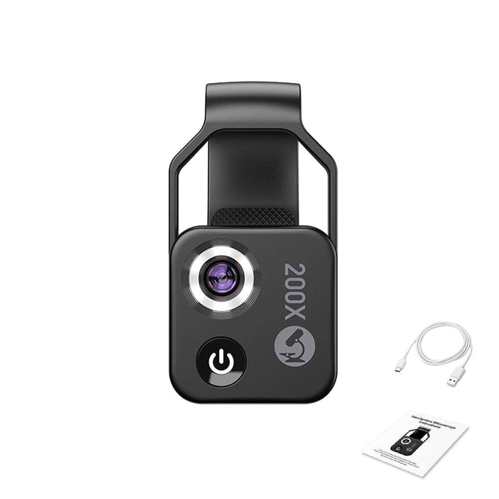 200X Portable Microscope Universal Mobilephone Microscope with 6 LED Lights 2 Level Brightness With CPL black
