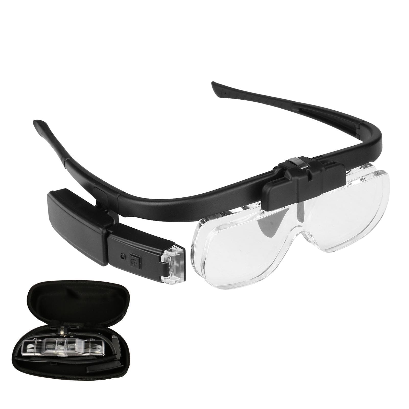 4.5X Magnifying Headset with LED Light Magnifying Glass Head Mounted Jewelry Loupe Magnifier with black