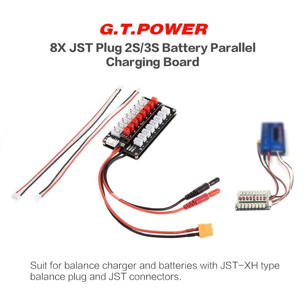 G.T.POWER 8X JST Plug 2S/3S Lipo Battery Parallel Charging Board for black
