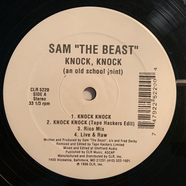 12inch Record SAM THE BEAST - Knock, Knock (An Old School Joint) CLR5220 CLR 1996 US Rap & Hip-Hop/R&B Used