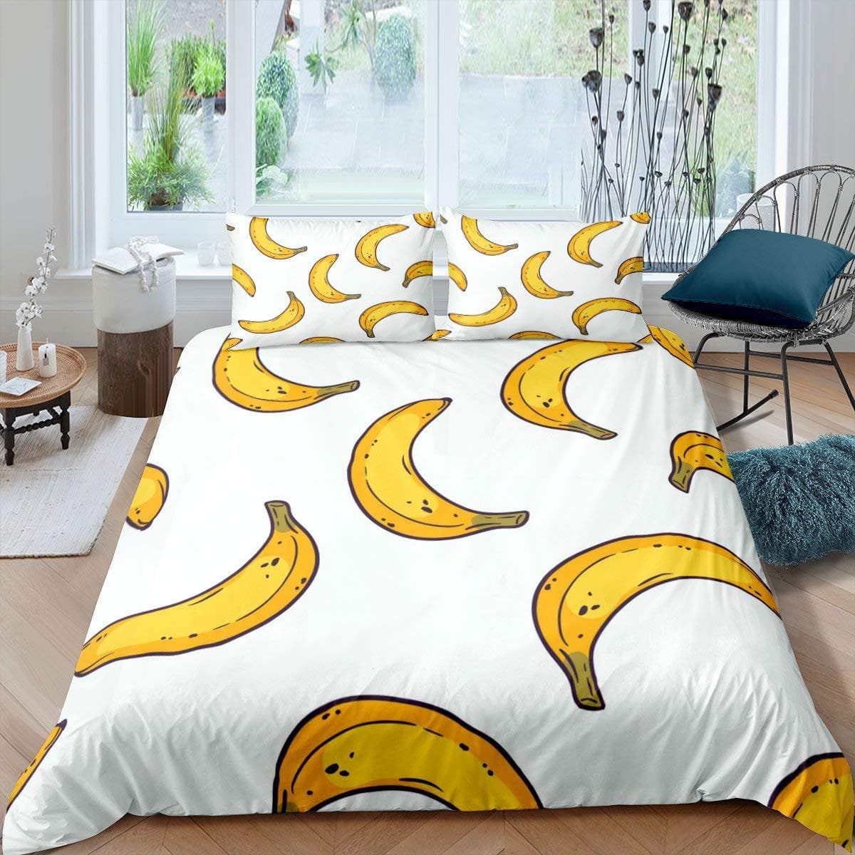 Banana Down Quilt Cover Tropical Bedding Set Fruit Print Quilt Cover Soft Three-Piece Set EU Super King 220*260