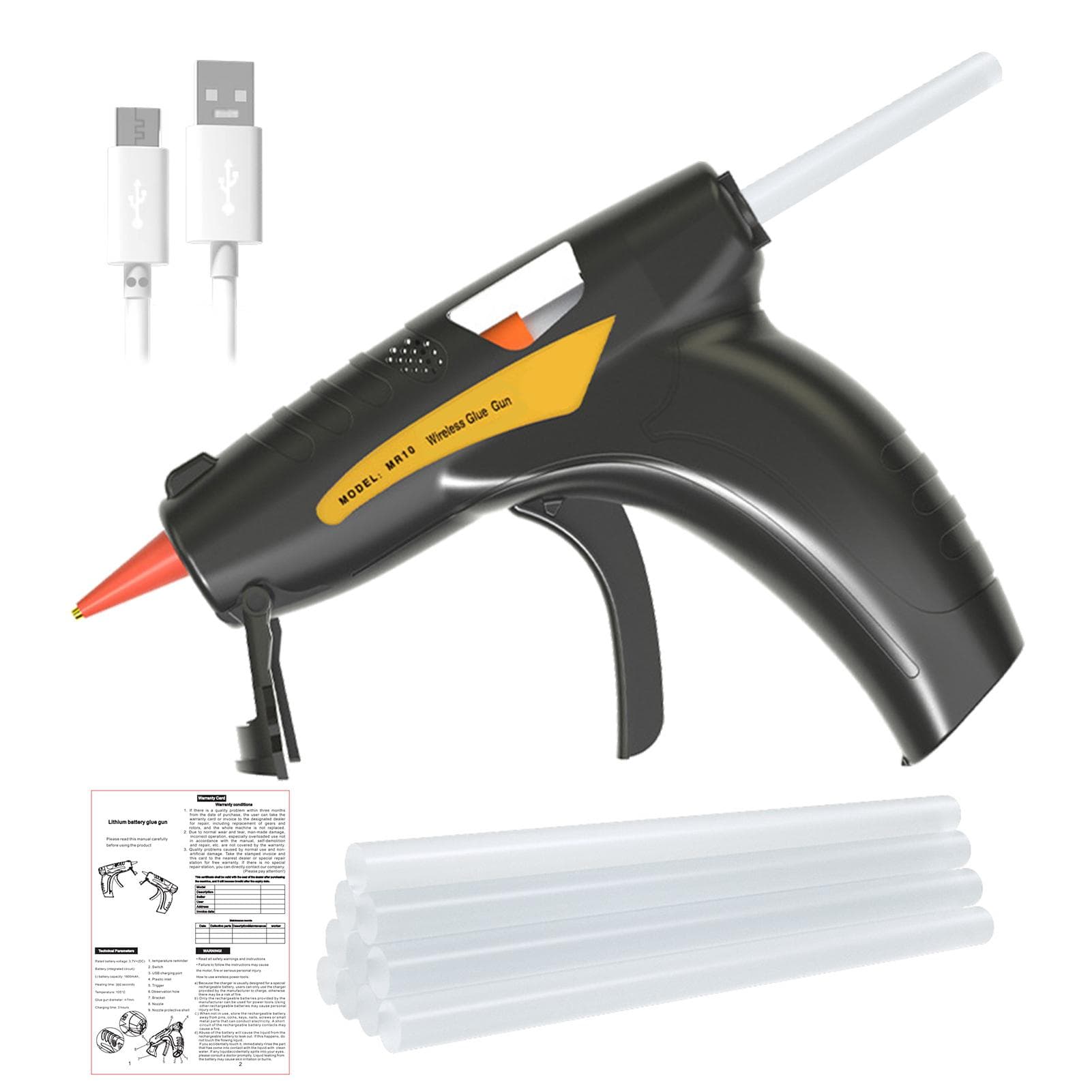USB Lithium Electric Hot Melt Glue Gun Set With 50PCS Glue Sticks 0.7*150mm black
