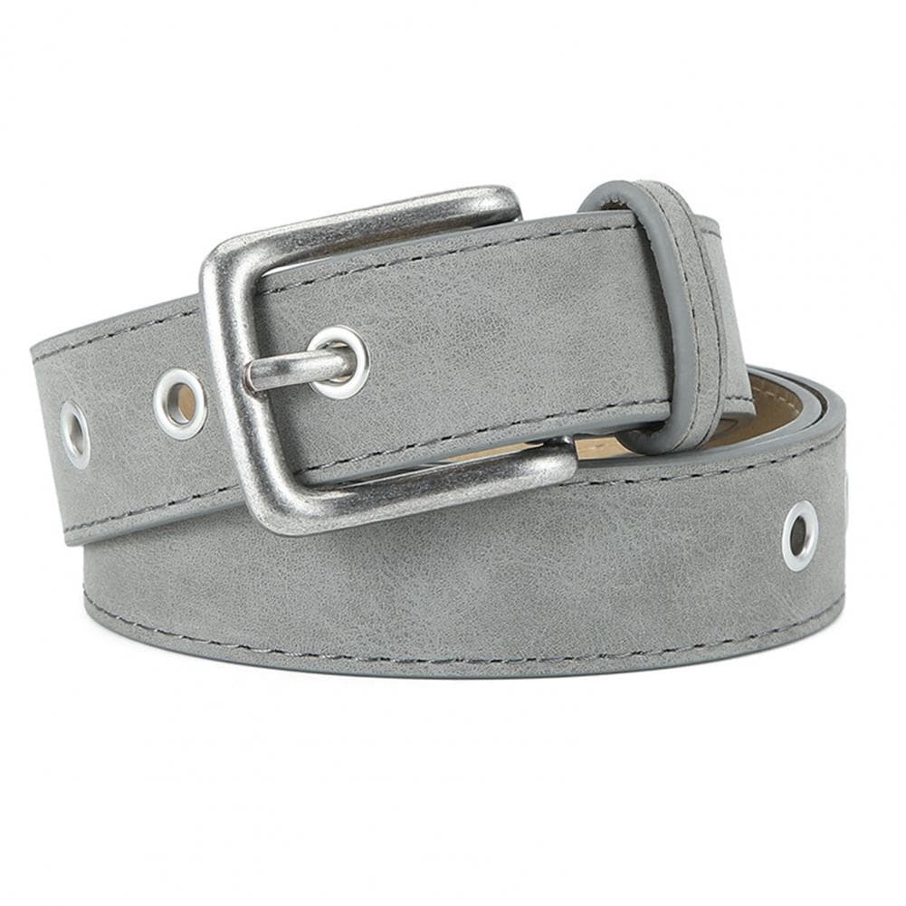 Women Belt Matte Texture Solid Color Pin Buckle Belt Multi Holes Adjustable Length Faux Leather Waistband grey