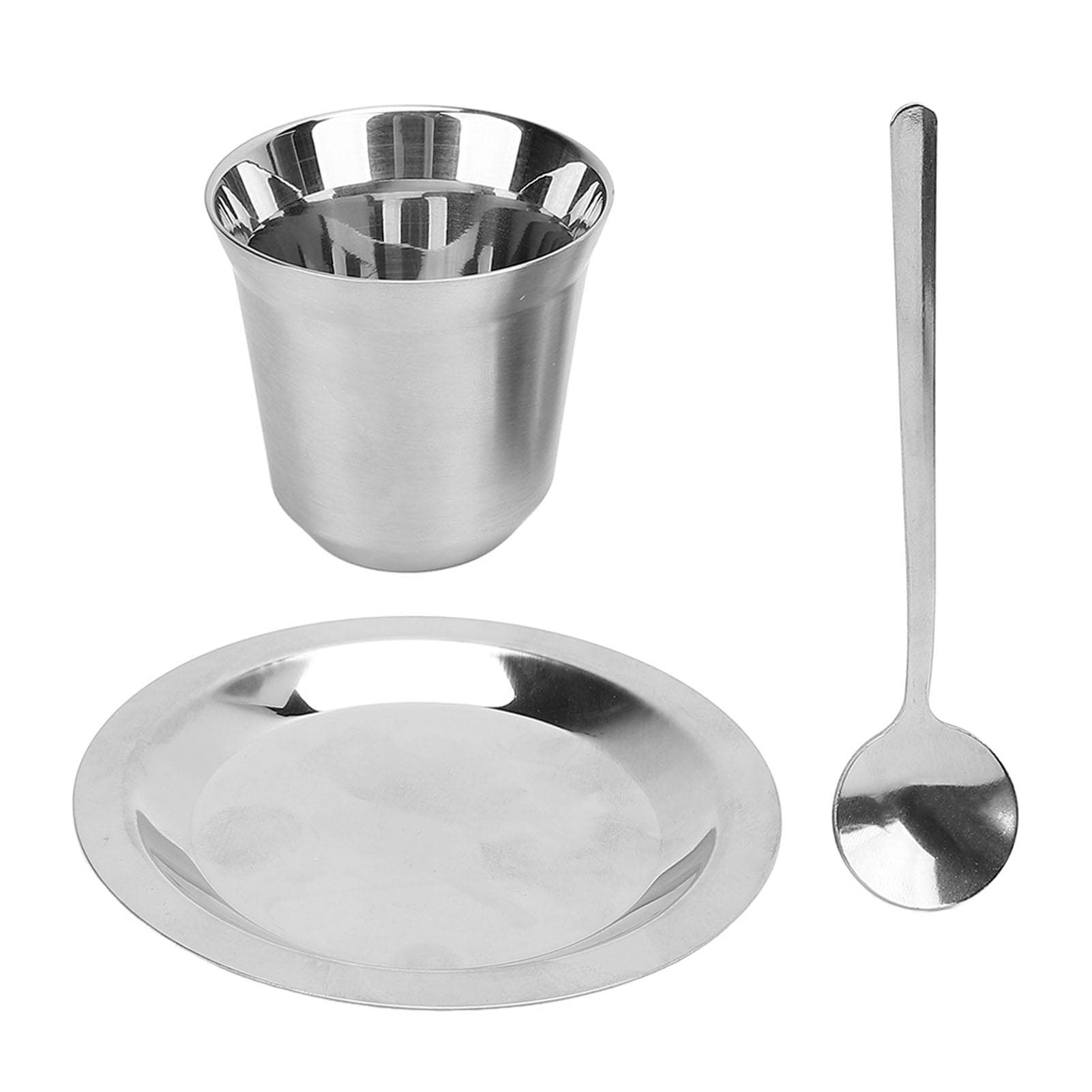 Coffee Cup Set with Saucer Spoon 80ml Double Wall Insulated 304 Stainless Steel Demitasse Cup for