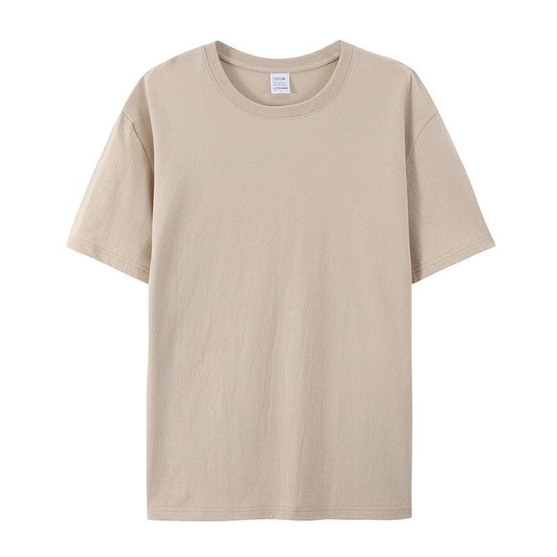 Cotton Short-sleeved T-shirt Men's Fashion Trend Black and White Clothing T-shirt Summer Men's and Women's Shirts with Pure Color Simple Match 3XL camel