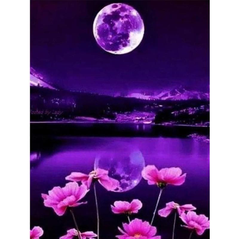 5D DIY Diamond Painting Purple Field Diamond Embroidery Cross Stitch Kit Full Rhinestone Mosaic Home Decor Round 50x70cm