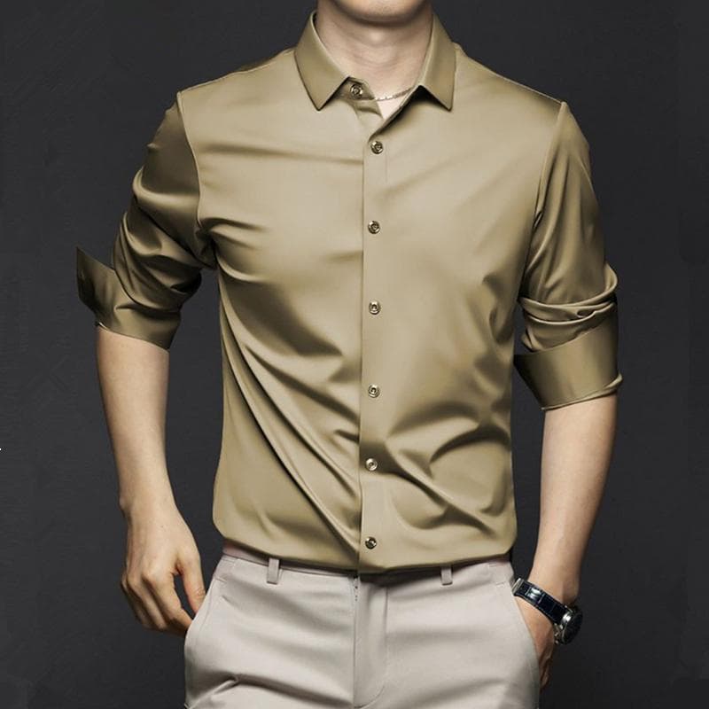 New Stretch Anti-Wrinkle Men's Shirts Long Sleeve Dress Shirts for Men Slim Fit Social Business Blouse White Shirt 6XL 4XL khaki