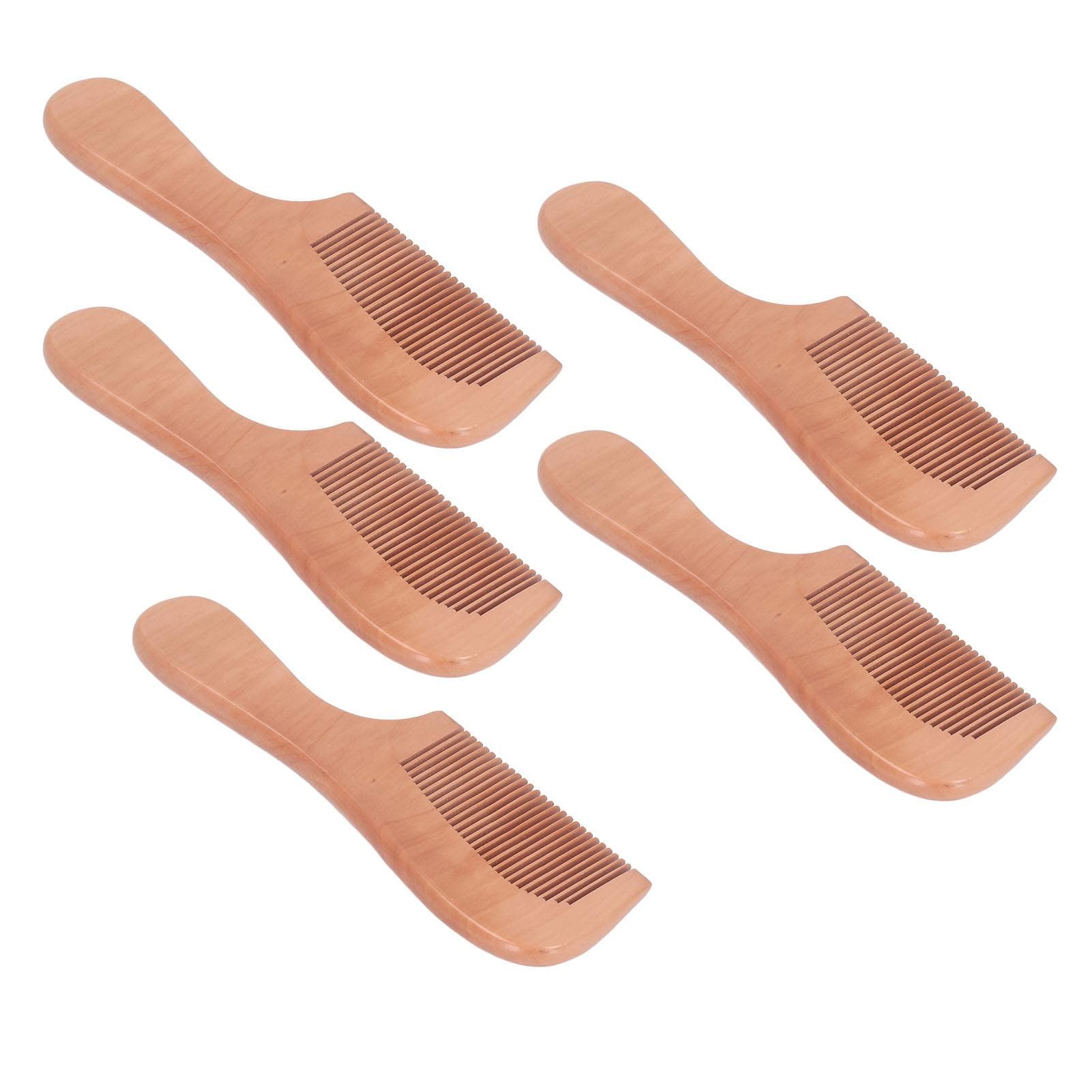5Pcs Wood Wooden Hair Comb Ergonomic Handle Prevent Slip Lightweight Portable Close Tooth Peach