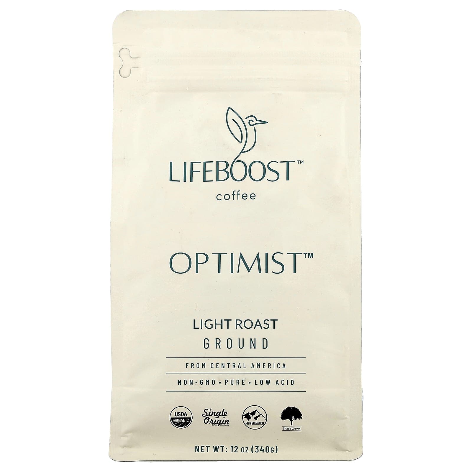 Lifeboost, Coffee, Optimist™, Ground Coffee, Light Roast, 340g (12oz)