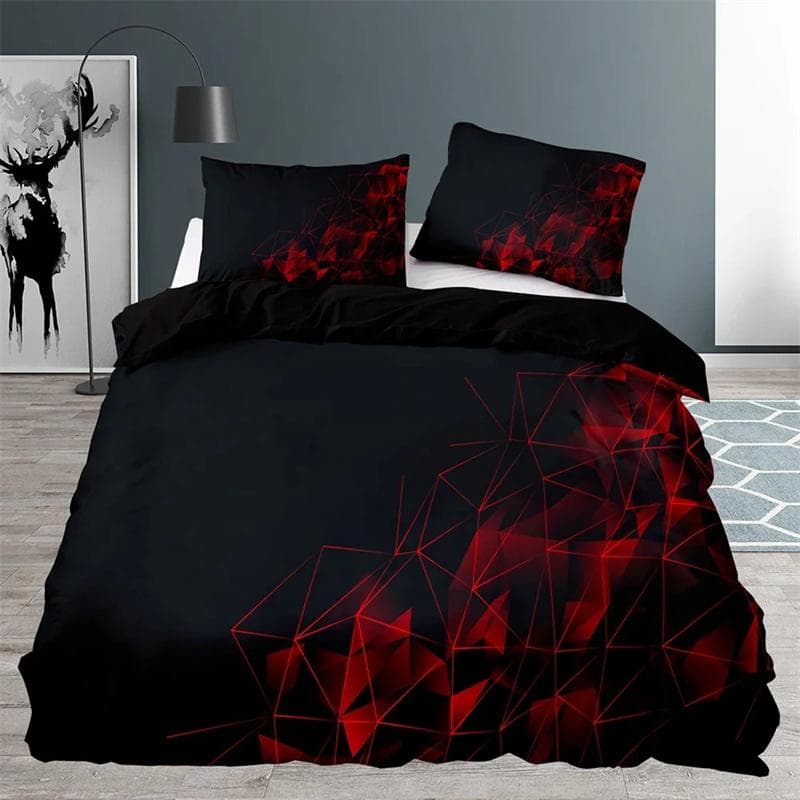 Black Duvet Cover Queen Size,Bedroom Abstract Blue Geometric Pattern Quilt Cover 220x240 with Pillowcase Bedding Set 200x230cm 3pcs