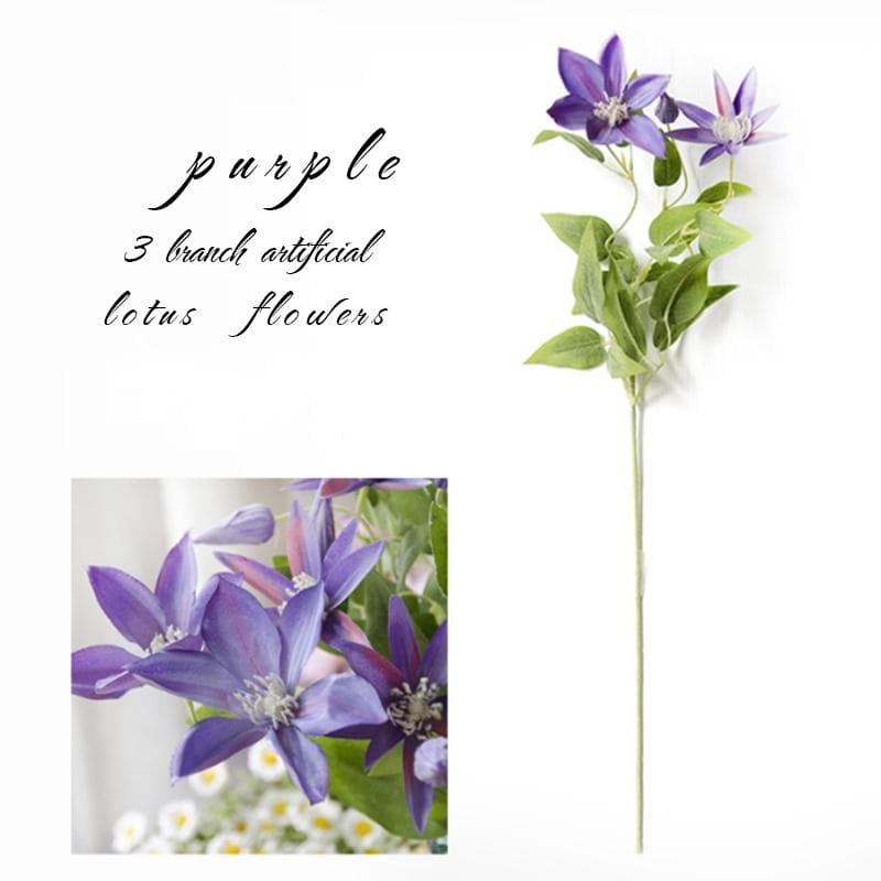 Artificial 3 branches Lotus Wedding Simulation Flowers Home Garden Fake Flower Decoration Desk Artificial Flowers purple