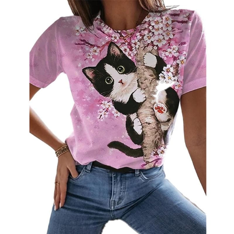 Women's T Shirt Fashion Blouse Short Sleeve T Shirt For Women 3d Cat Print Black Kawaii T Shirt Women's Oversized Summer Top L