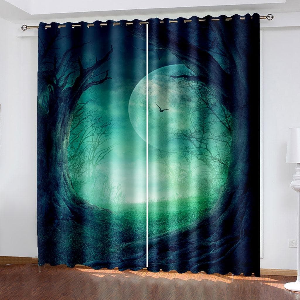 Loving Heart Curtains Red Dreamy Mystical Forest Nature Drapes Decor for Bedroom Living Room Window Treatment Grommet Top Roo 100W160H(CM)40x63in&Grommet Top