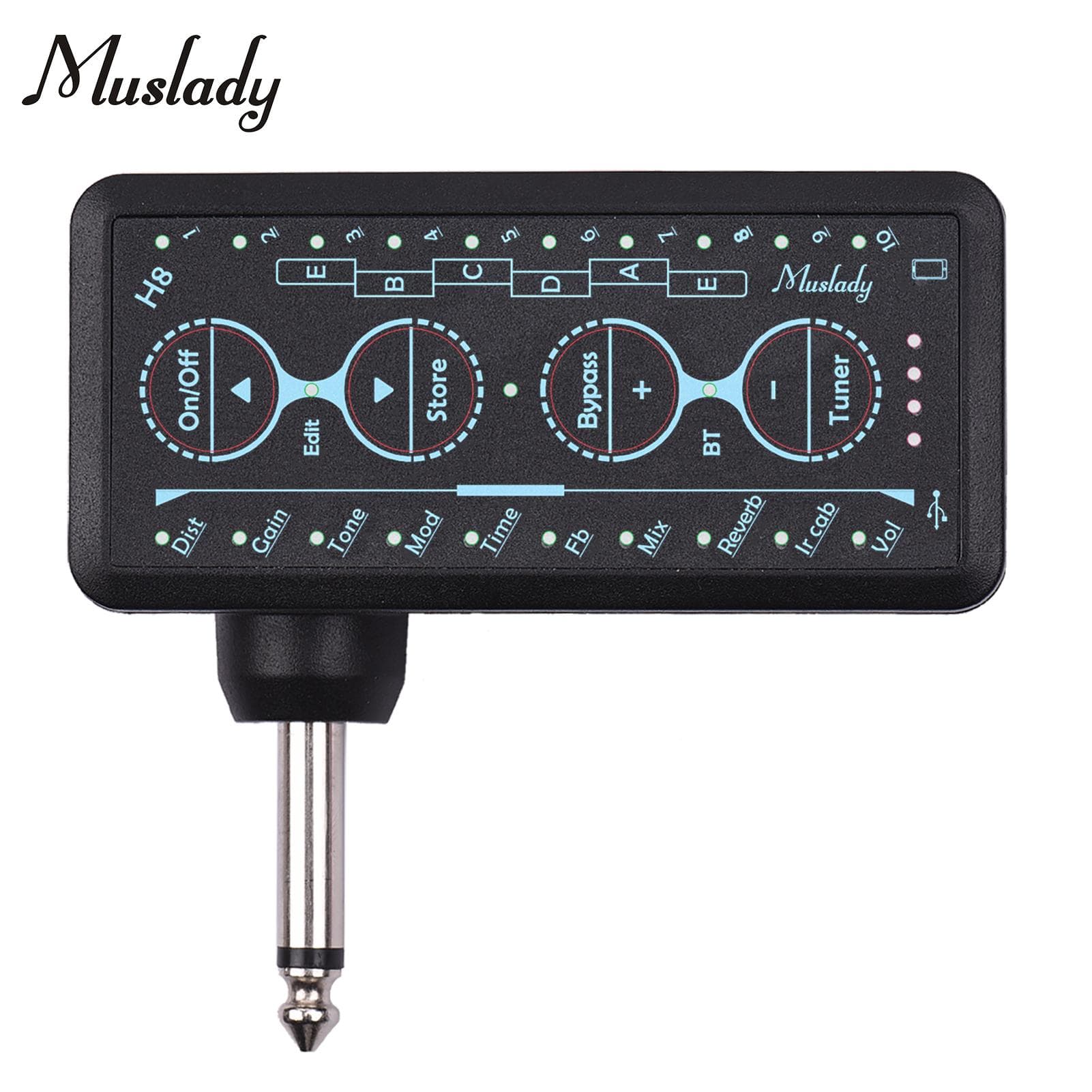 Muslady Multi-effects Guitar Headphone Amplifier Rechargeable Pocket Headphone Guitar Amp with blue