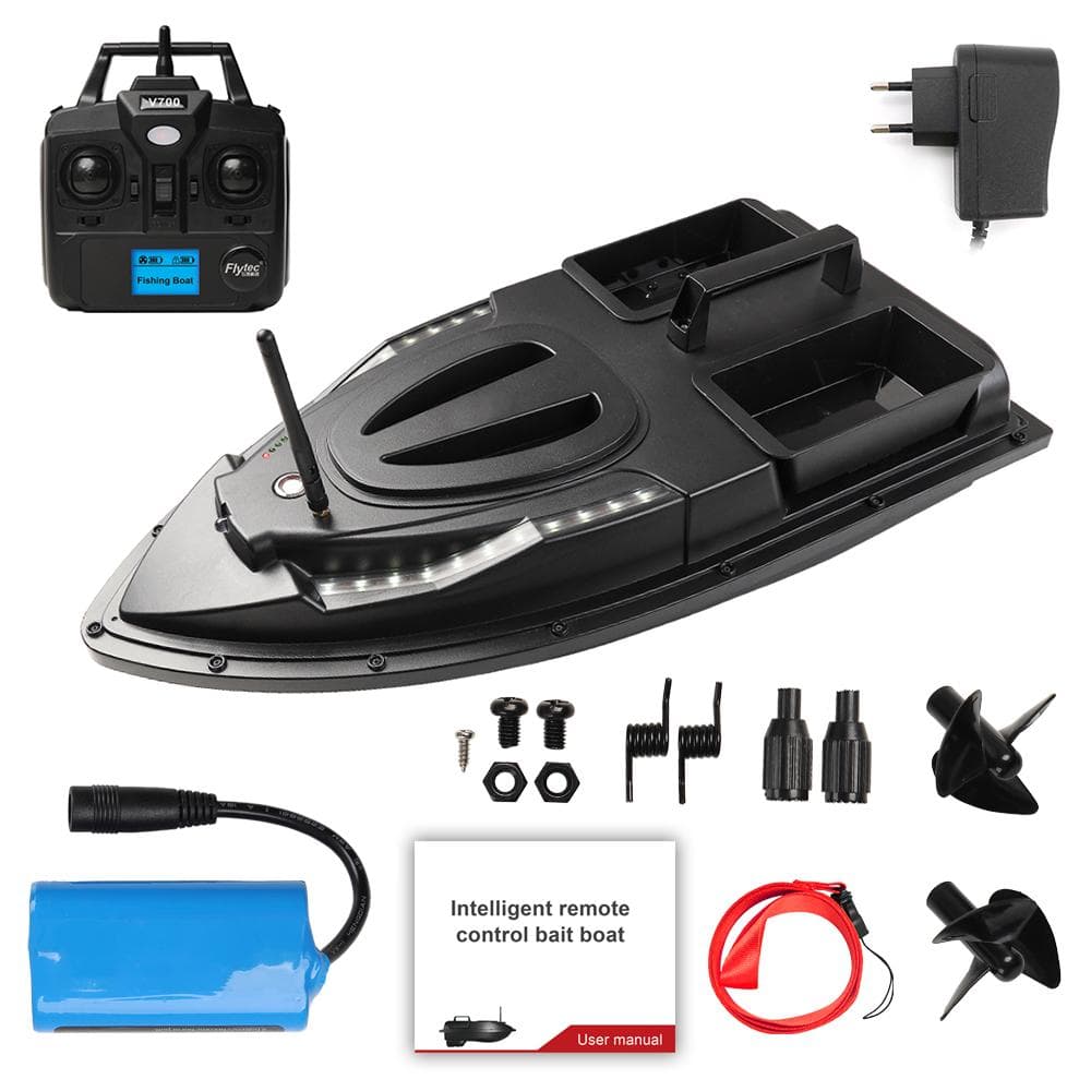 Fishing Bait Boat 500m Remote Control Bait Boat Dual Motor Fish Finder 1.5KG Loading Support EU Plug black