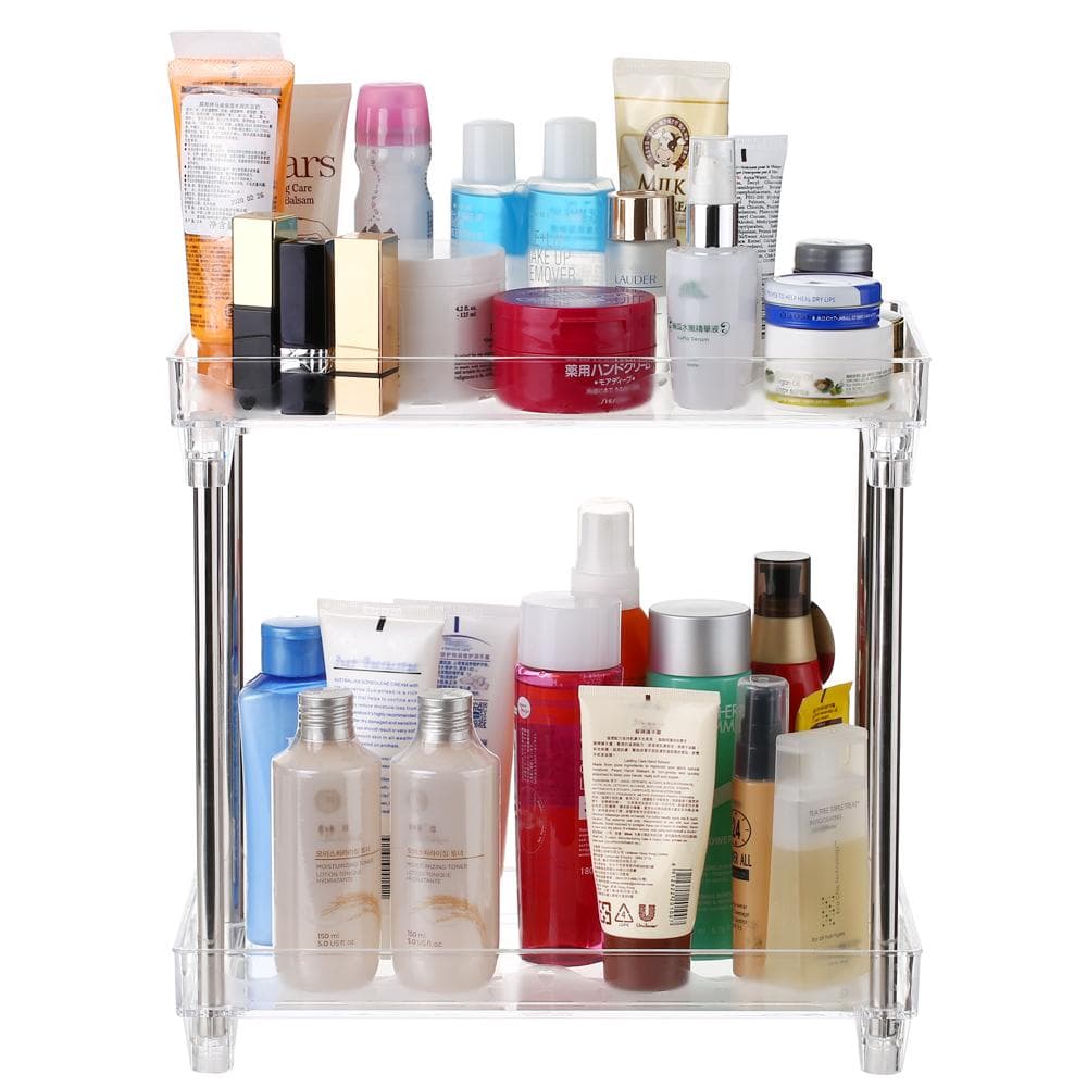 Multi-functional 2-Tier Cosmetic Organizer Tray Storage Shelf Caddy Stand for Bathroom Vanity