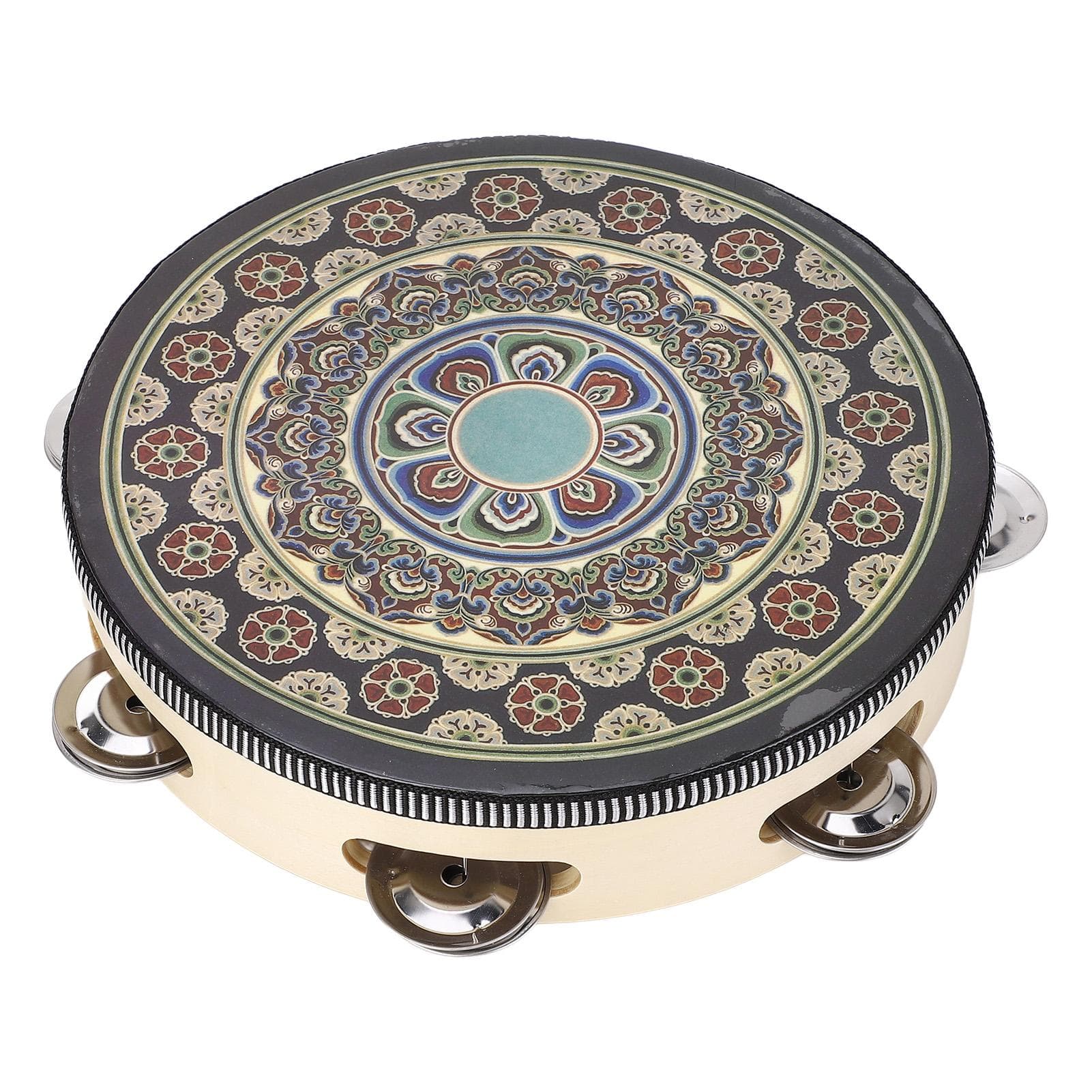 Hand Held Wood Tambourine 8 Inch Jingles Musical Educational Instrument for Adult and Children black