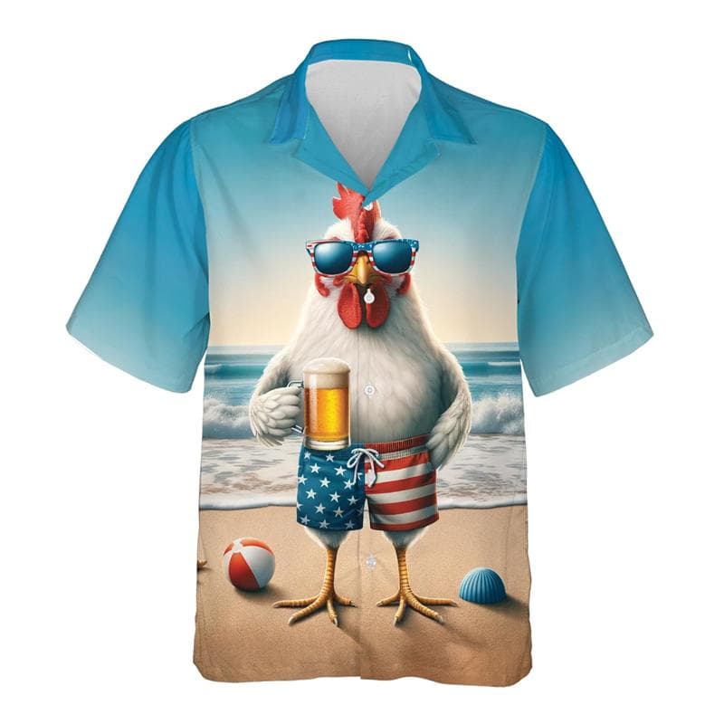 Funny Cartoon Chicken Graphic Shirts For Men Clothes Casual Hawaiian Rooster Beach Shirt Aloha Button Clothing Eggs Short Sleeve 5XL