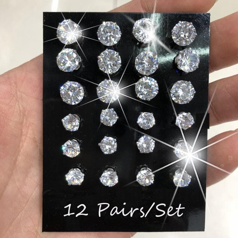 12Pair/lot White Men Women Stainless Steel Round Stud Earrings Simple Women Wedding Jewelry 12 Pairs white