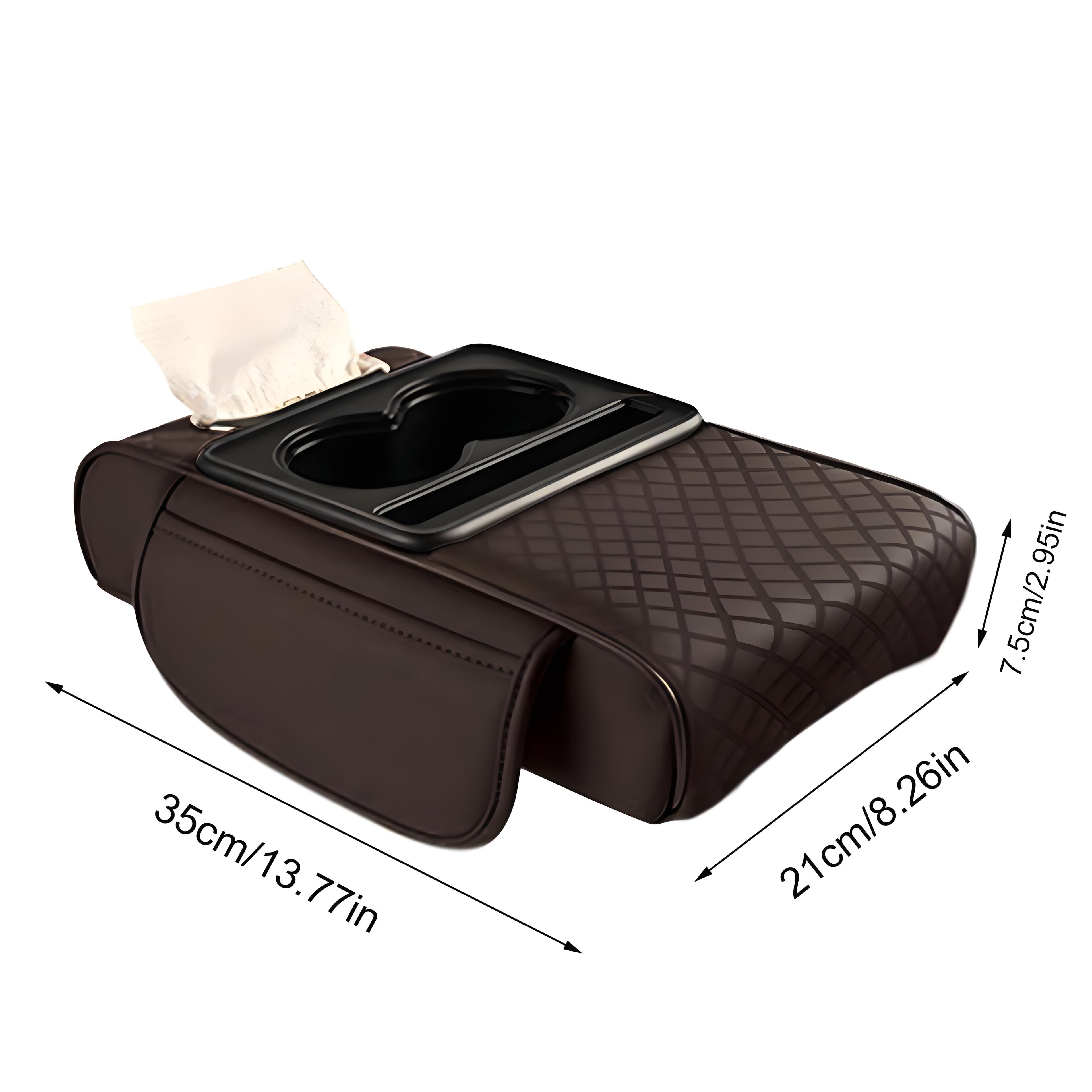 Car Center Console Armrest Cushion Thicken Arm Rest Box Pad Side Extension Cushion with Cup Holder Tissue Box Organizer Bag Universal Armrest Cover Type D