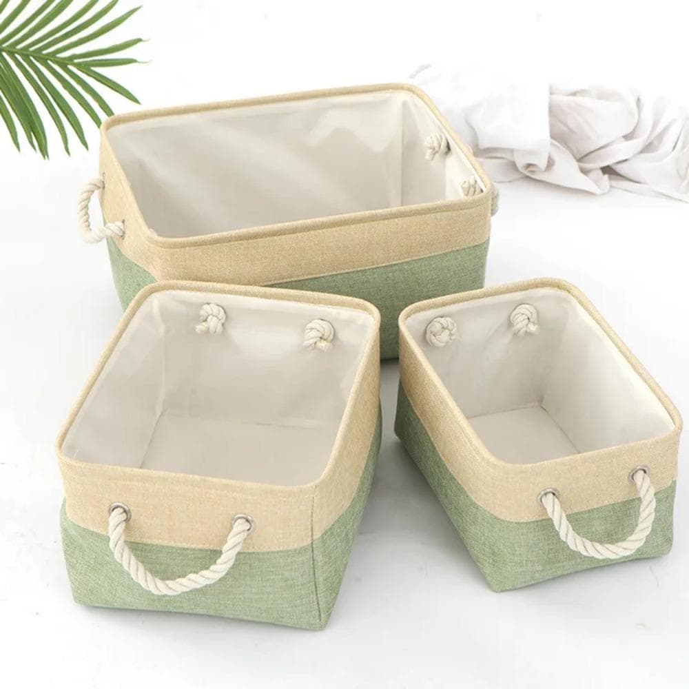 Cotton and Linen Foldable Storage Basket for Sorting and Organizing Miscellaneous Items Storage Baskets Woven Basket 41x32x20cm green