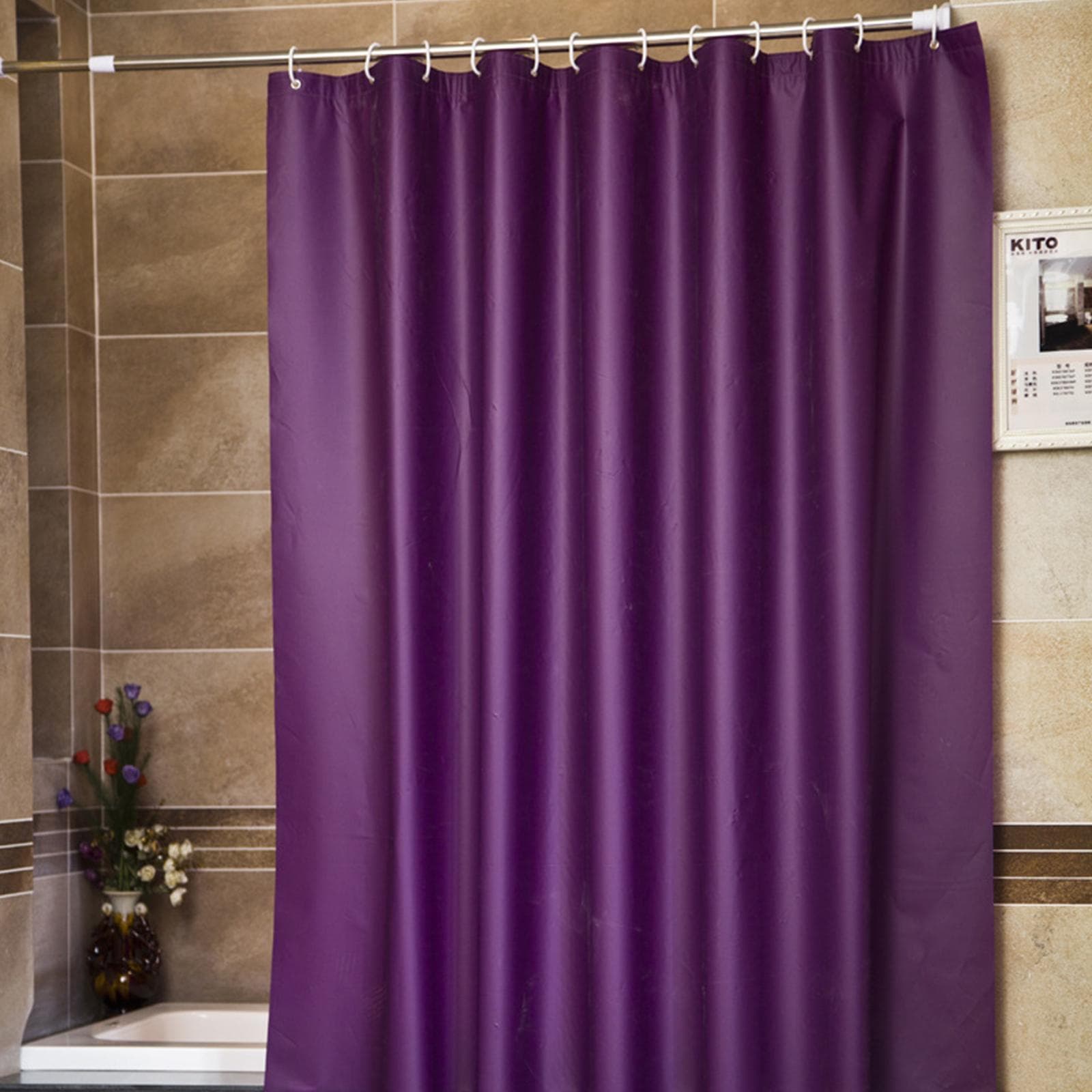 Solid Shower Curtain 6 x 6 FT Bath Curtains With 12 Metal Grommets and Hooks Waterproof PEVA purple