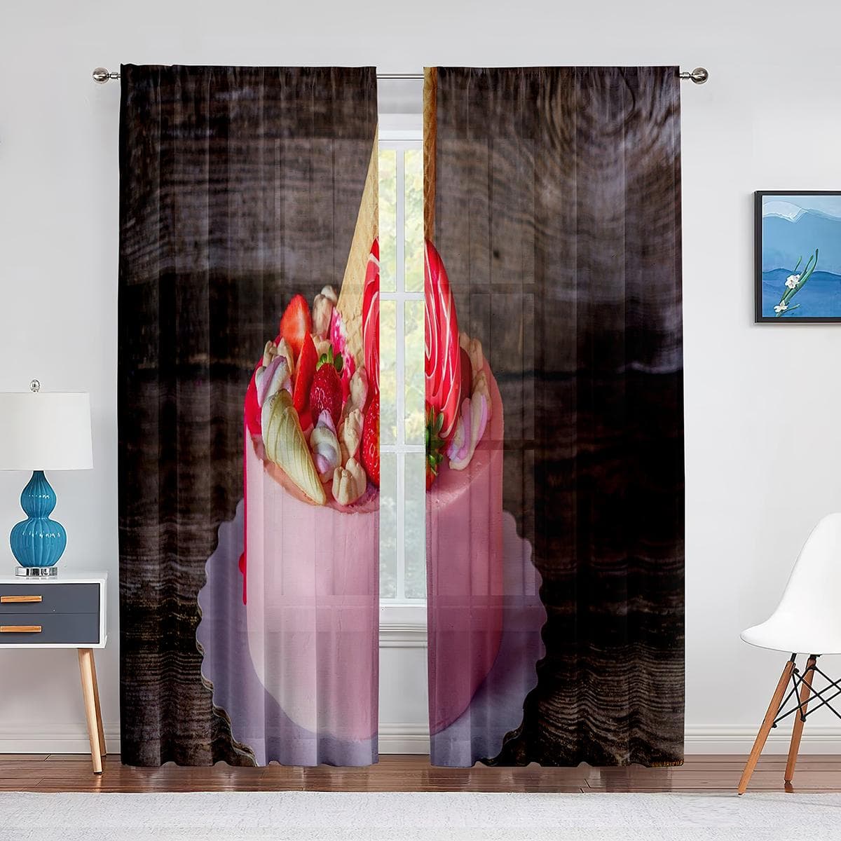 Jam Cake Dessert Raspberry Sheer Curtains for Living Room Chiffon Voile Curtain Bedroom Bathroom Tulle Curtains Window Drapes 1 PCS W100XH250cm&Grommet Top