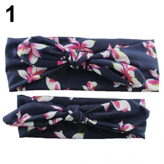 2Pcs/Set Mom Baby Cute Beautiful Elastic Floral Bowknot Headbands Hair Bands 1