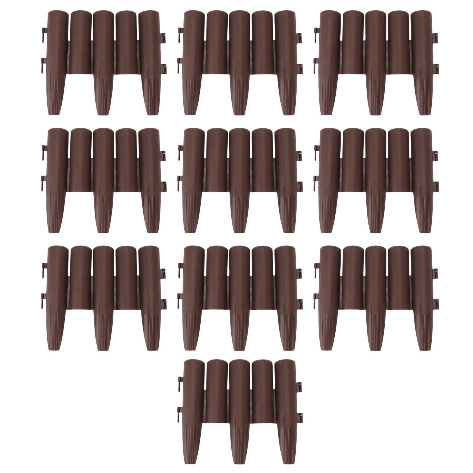 10 PCS Staggered Short Fence PP Easy To Install Brown Short Fence Edging for Balcony Flower Bed