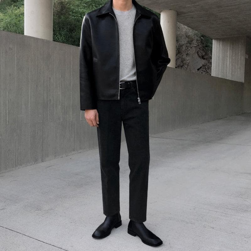 Leather Jacket Men's Short Spring and Autumn Korean Style Trendy Slim Jacket Handsome Lapel Motorcycle PU Leather Jacket 2XL black