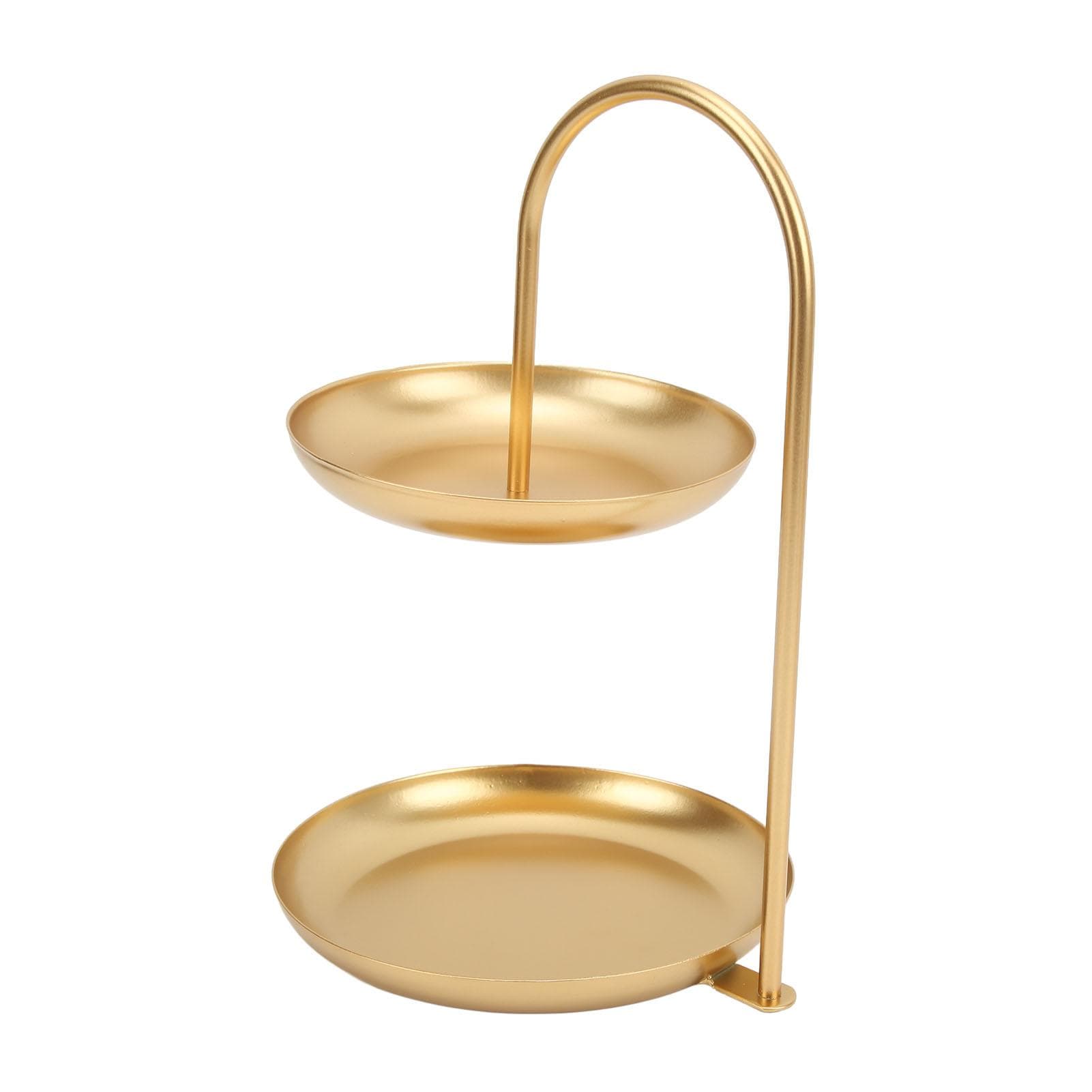 2 Tiered Fruit Tray Large Capacity Simple Nordic Style Gold Metal Snack Tray for Home Office