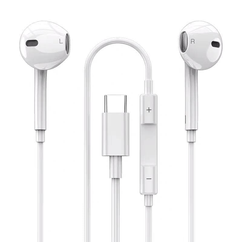 VAORLO Digital Type-C Wired Earphones All Compatible For iphone 15 Samsung Xiaomi Huawei 3.5MM Super Bass Stereo Headphone Sport Headset Type-C Interface white