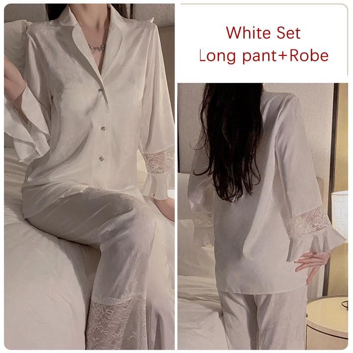 Sexy Pajama Set Women's Lace V Neck Pajamas with Breast Pads Luxury Women's Sleep Casual Set L