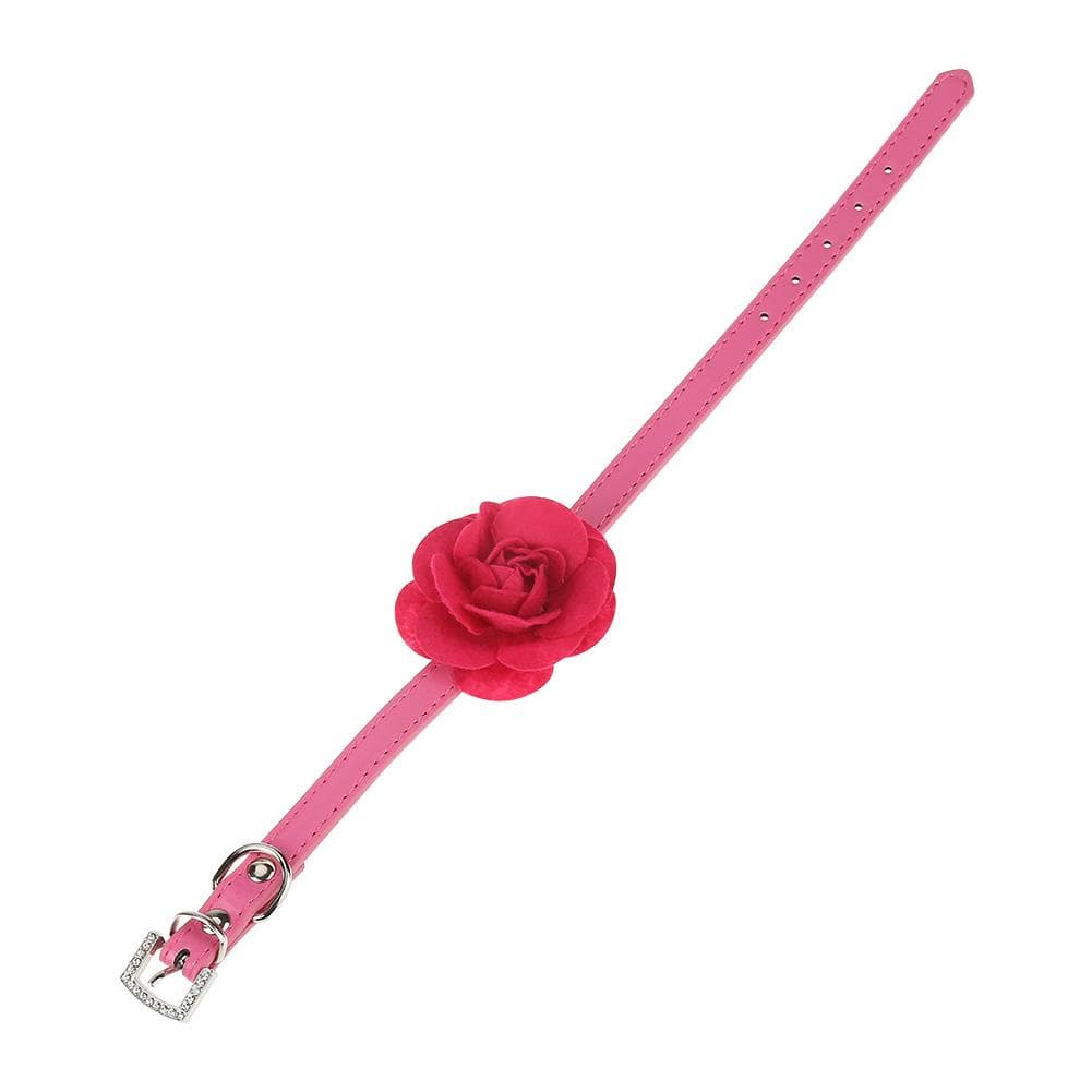 Fashion Lovely PU Leather Rose Flower Pet Dog Collar Puppy Cat Necklace Decor Rose Red