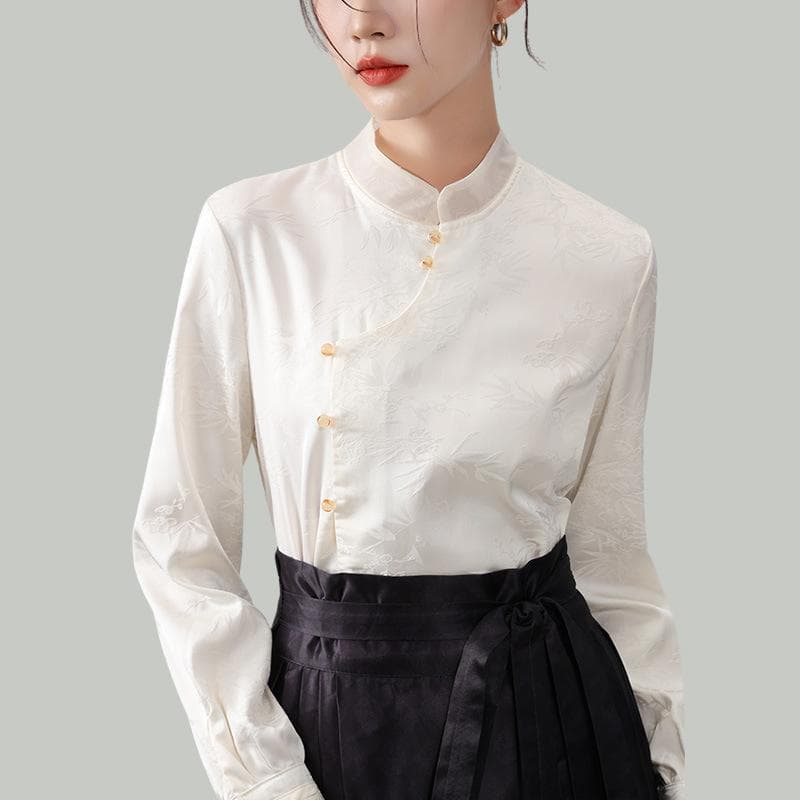 New Chinese Button Top for Women New Women's High-end Buttons for Chinese Style Stand-up Collar Shirt XL