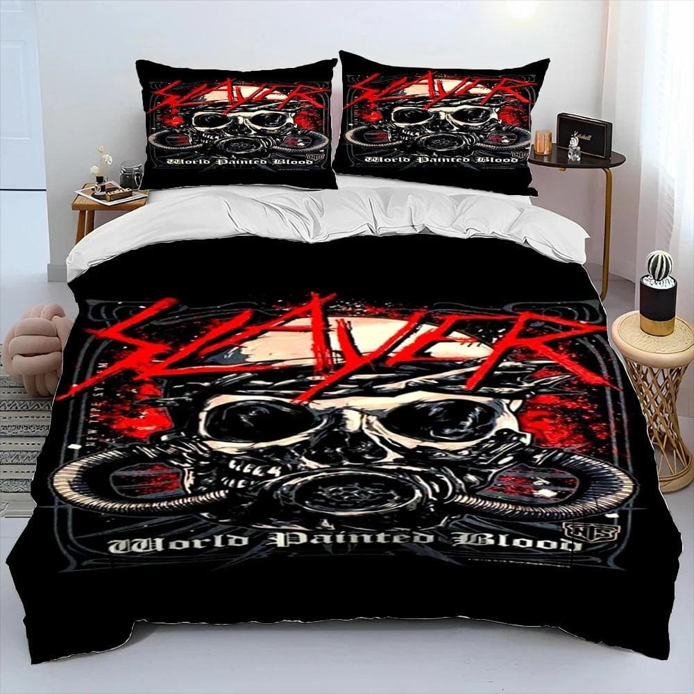Slayer Heavy Metal Band Music Comforter Bedding Set,Duvet Cover Bed Set Quilt Cover Pillowcase,King Queen Size Bedding Set Gift 70x133cm 2pcs
