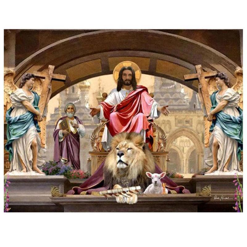 5d Full Round Round Diamond Painting Jesus and Tiger Cross Stitch Diy Diamond Embroidery 20X30CM