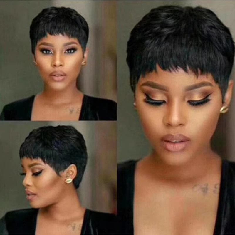 European and American Fashion Wig Short Hair Female African Black Short Hair Chemical Fiber Mechanism Headgear 1pc dark brown