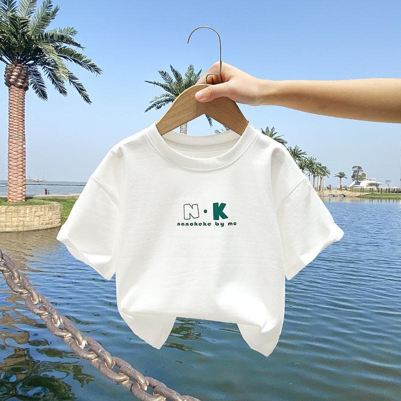 Children's Summer Short-sleeved T-shirt New Boys Half-sleeved Small Children's Tops Baby Body Shirt Boys 140cm white
