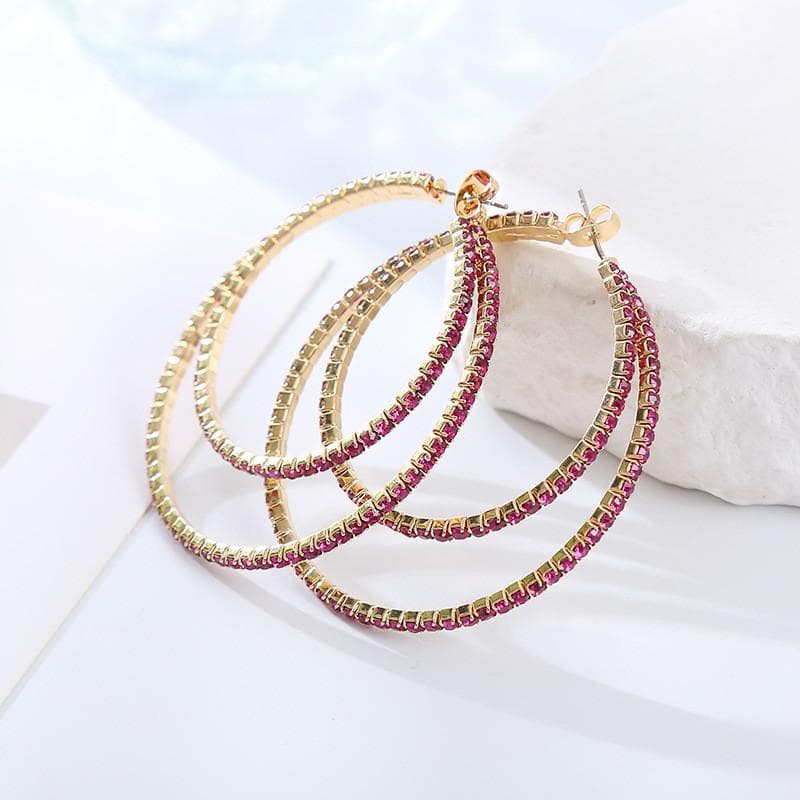 Women Personalized Rhinestone Earrings Niche Fashion Size round Fashion Geometric 4.5cm
