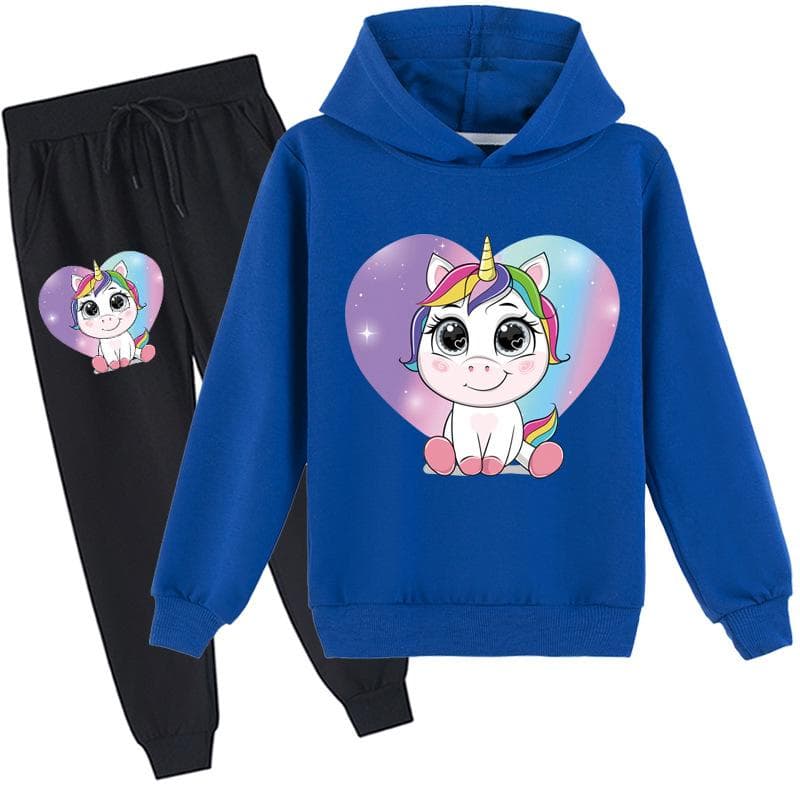 Fashion Unicorn Kids Clothes Sets Hoodie + Pants Two Piece Set Hooded Sweatshirts Suits for Boys and Girls 100 ultramarine blue