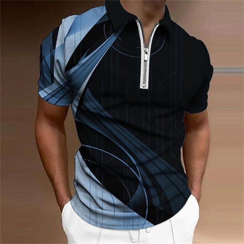 2023 Summer New Men's Polo Shirt with Polo Collar Zip,Casual Zipper Half Open Collar Men's Tops Polo Shirt. 4XL black/blue